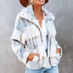 VICI Pocketed Plaid Faux Fur Jacket Photo 0