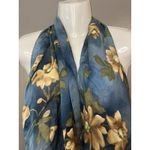 Floral Print Scarf Womens One Size Blue Sheer Lightweight Wrap Shawl Spring Photo 1