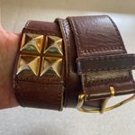 Linea Pelle Brown Leather Gold Studded Preppy Chunky Granola Coastal Wai… Size L Photo 1