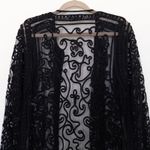 Vintage Sheer Cardigan Size L Black Lace Velvet Burnout Whimsigoth Fairy Grunge Size L Photo 5