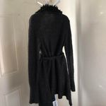 Whimsygoth grey black faux fur collar belted long cardigan long sleeve Photo 1