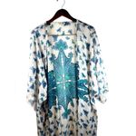 Dizziire 2X Kimono Duster Cover Up Blue Green Paisley Boho Chic Bohemian White Photo 2