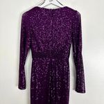 Mac Duggal  Sequin Long Sleeve Faux Wrap Gown in Purple Size US 2 Photo 6