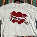 Playboy White and Red Heart Graphic Tee Shirt Cropped Size Large L Valentine’s Photo 0