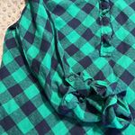kim rogers  medium women's v-neck blouse plaid blue green button-down roll tab Photo 4