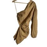 Maje Lalmeto One Sleeve Cut Out Ruched Tie Waist Tan Top Size Large Photo 10