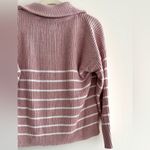 Rachel Zoe Light Pink and White Striped Ribbed Quarter-Zip Sweater, Size Small Photo 14