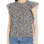 Joie  SMALL Isa Reut Ruffled Embroidery Dot Smocked Floral Blouse - Caviar Multi Photo 1