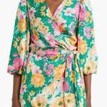 Charles Henry Green Floral Satin Wrap Minidress XL Photo 0