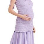 Especia Maternity Lavender Celeste Dress Size XL Smocked Flounce Hem Boho Purple Photo 0