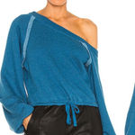 Lovers + Friends  Off Shoulder Sweater Cropped Teal Blue Size Small Photo 0