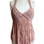 Forever 21 Pink Festival Macrame Fringe Halter Top Size M Photo 1