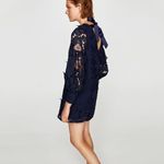 ZARA NWT INTRICATE 3D DRESS | NAVY | SMALL | BALLOON SLEEVES | DETAILED ROSETTE Photo 4