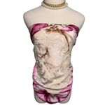 Y2K Italian 100% silk jacquard floral color block square scarf pink tan 34" Photo 7