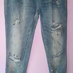 Driftwood Beau Skinny Jeans Size 26 Pearl Studded Light Wash Distressed Photo 2