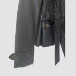 Cato Black Brown Belted Faux Leather Jacket Women's Small Button Lined Tie Belt Photo 2