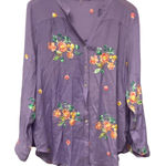 Figueroa & Flower Boho Embroidered Tunic Button Up Shirt XL Whimsical Floral Purple Photo 0