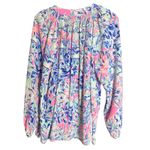 Lilly Pulitzer Womens Elsa Silk Long Sleeve Blouse Palm Print XL Photo 2