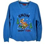 Rudolph The Red Nose Reindeer “Snow, What Fun!” Sweater Medium Blue Photo 0