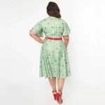 Unique Vintage  Curve 1950s Green Red Ladybug Gingham Swing Dress - Size 1X/16 Photo 1