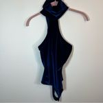 ✨ Alix Nyc Midnight Blue Velvet Asymmetric Mockneck Thong Carmine Bodysuit Small Blue Photo 2