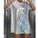 NWOT Y2K Shiny Holographic Metallic Oversized Disco T Photo 2