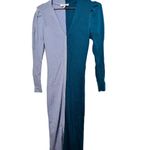 BUSAYO X RTR Teal Lilac Colorblock 100% Wool Button Down Rib Sweater Dress XS Purple Photo 3