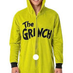 Dr. Seuss  Grinch Women's Jumpsuit Pajama Costume with Grinch Face on Hood Size M Photo 0