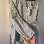 Joie  Embroidered Floral Linen Blend Tassel Tie-Neck Blouse Blue/White Medium Photo 5