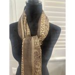 Elegant Brown Gold Paisley Print Scarf Wrap Fringe Viscose Acrylic winter boho Photo 2