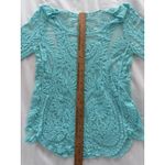 Blue Sheer Embroidered Lace Top Womens Medium Floral Boho Festival Layer Beach Photo 4