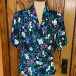 Vtg 90s bright floral Nicola wrap around blouse Blue Size 12 Photo 5