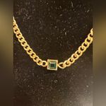 SLIDE JEWELRY SET 18k Gold plated Cuban chain necklace & bracelet with green Photo 3