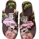 Route 66 Leather Custom hand painted  California slip on sandals Photo 0