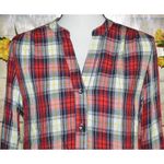 Splendid Red Plaid Edgeware Top Size XS Peplum Raw Hem Button Up Split Neck Photo 2