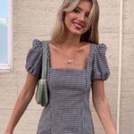 ZARA  Gingham Puff Sleeve Mini Dress black and white size large Photo 2