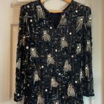 Megere Women's M Vintage 100% Silk Sequin Embellished Costume Dance Sheer Shirt Black Size M Photo 2