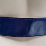 Yves Saint Laurent 4930 Wide Leather Belt Blue Rectangle Brass Buckle Art Deco Photo 7