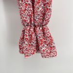 Pink Lily Floral Crop Top Long Balloon Sleeve Smocked Red Blouse Size Small Boho Photo 1