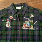 Vintage Plaid Christmas Snowman Embroidered Shirt size Medium Ugly Christmas Blue Photo 2