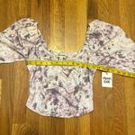 Open Edit  Women’s XS New Purple White Tie Dye Tie Front Puff Sleeve Blouse Photo 2
