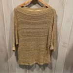 Chico's Cute Chico’s chunky golden flax open weave batwing sweater 3/4 sleeve metallic Photo 7
