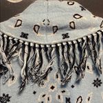 Anthropologie Bandana Print Knit Duster Cardigan Light Blue Black Fringe OS NWT Photo 3