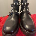 ZARA  Women's Black Pearl Buckle Motorcycle Faux Leather Combat Boot Sz 39 US 8.5 Photo 1