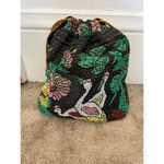 American Vintage Vintage Multicolor beaded bird swan garden flower pond drawstring tote Bag Photo 2