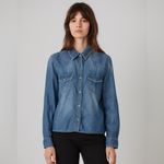 Vanilla Star Jeans Vanilla Star Womens Pearl Snap Western Shirt Large Blue Light Denim Jean Pockets Photo 1