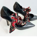 Beautisoles Womens Millie Ribbon Ankle Tie Pump Shoes Black Leather Red 7.5 Photo 4