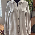 Free People Ruby Light Gray Fleece Button Up Shacket Photo 0