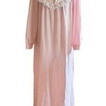 Vintage Pink Victorian Fleece Nightgown Lace Ruffle Collar Floral Embroidery L Size L Photo 0