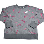 Nike Women Small All Over Pink Swoosh Graphic Crewneck Pullover Grey Photo 0